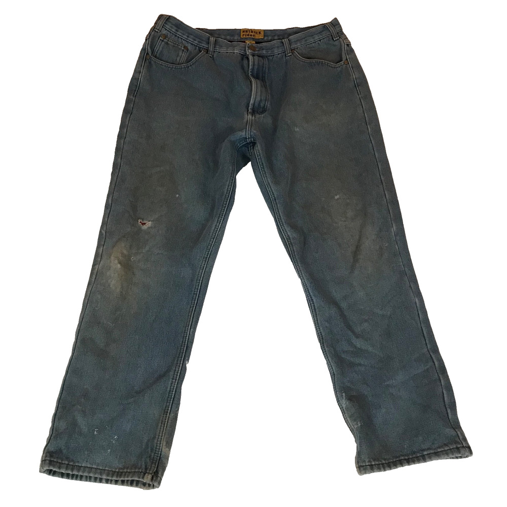 Vintage Y2K Outback Rider Fleece Lined Distressed Paint Splatter Cotton Jeans